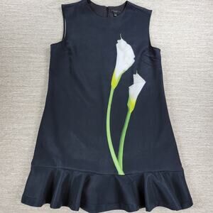 Victoria Beckham Target Calla Lily Dress Womens L Black Satin Ruffle Peplum Hem